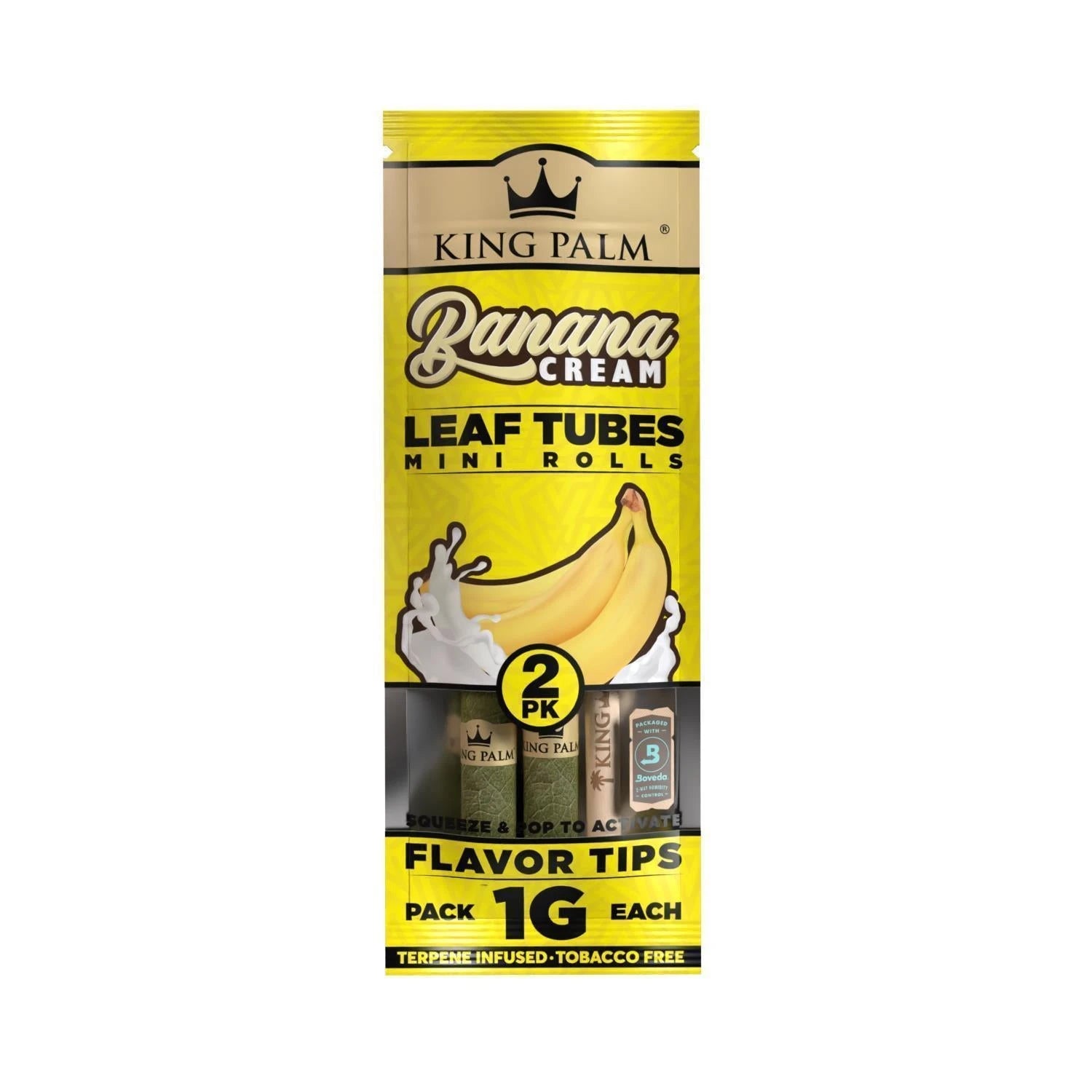 King Palm Banana Cream Mini Rolls Leaf Tubes – 2er Pack terpene-infused Blattröhrchen 1g mit Flavor Tips und Boveda Feuchtigkeitsregler, tabakfrei